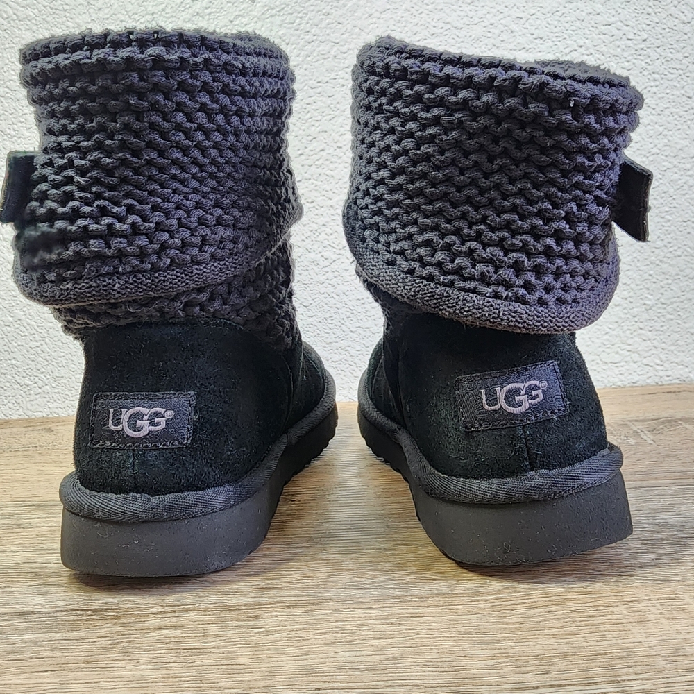 UGG AUSTRALIA Shaina Sweater Cuff Black Knit and Button Boots 7 - Picture 4 of 16